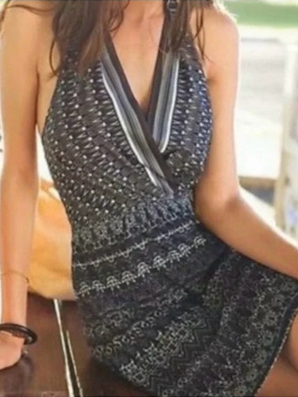 Athleta Black Halter V-Neck Knit Mini Dress